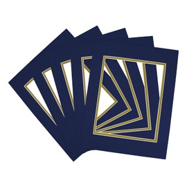 Golden State Art, 11x14 Double Mats for 8x10 - for Photos, Pictures, Frames - Acid-Free, 5 Pack, Dignity Blue Over Old Gold