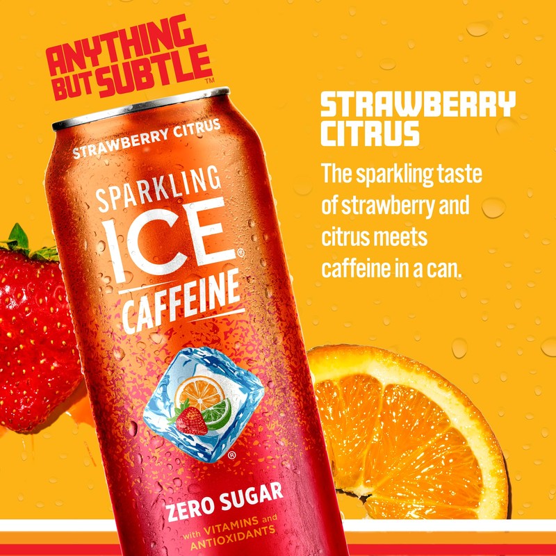 Sparkling Ice Caffeine Strawberry Citrus Sparkling Water with Caffeine, Zero