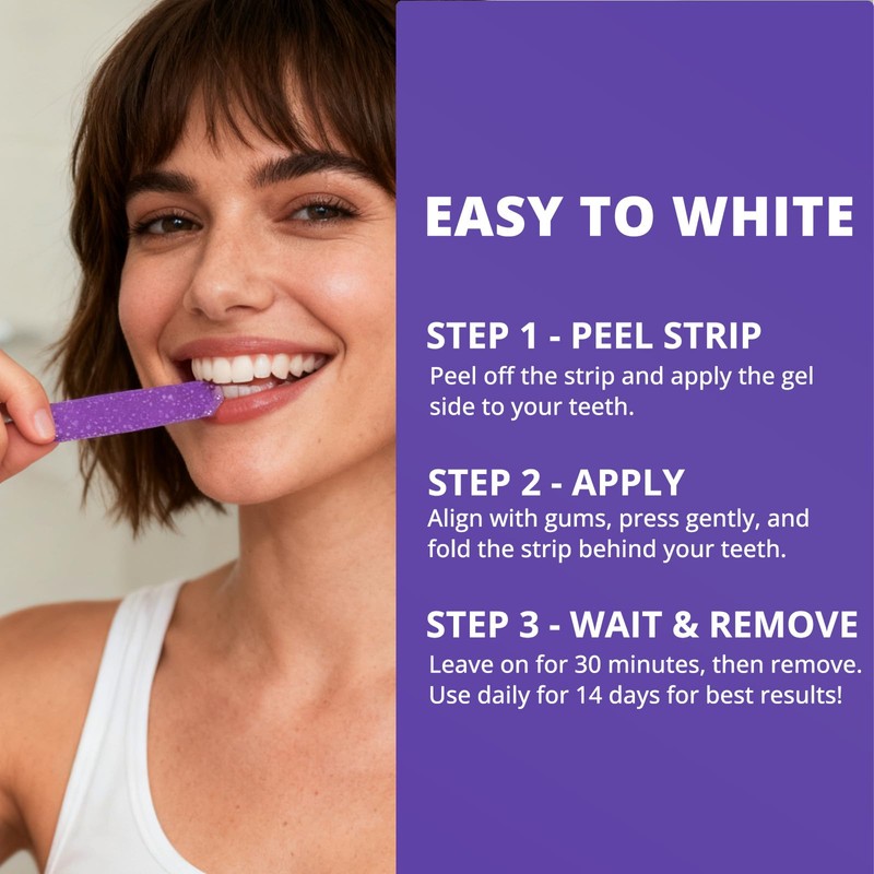 SAKYPRORAL Purple Whitening Strips, 90-Day Long-Lasting Results, Enamel Safe &