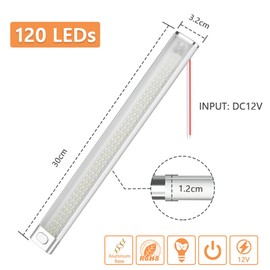 URAQT 120 LED Interior Lighting, Pack of 4 LED Strip 1600LM 8W 12V LED Lamp Motorhome LED Interior Light Strip Car Lighting Strip with Switch for Car Motorhome Van Bus Caravan Boat Kitchen Bathroom