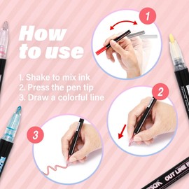 JIUFEI - Rotuladores de Contorno de Doble Línea Marcadores Punta de Pincel Bolígrafo de Doble Línea Rotuladores Metálicos Marcadores Plumones Contorno Mágico (12pcs, pcs, 12)