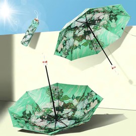 Anopo Mini Folding Umbrella for Rain and Sun Portable Umbrella for Travel Compact with Organizer Tote Bag UV Protection Windproof Green Rose