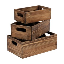 Sintosin Farmhouse Wood Crate Box Set of 3, Distressed Wooden Crates for Display, Decorative Wood Storage Bins, Rustic Wooden Basket with Side Handles, Home Container Decor for Living Room Outdoor