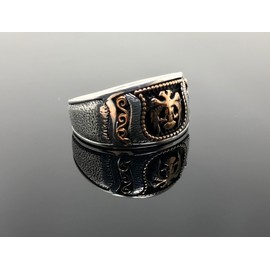 925 Sterling Silver w/Filigree & Double Headed Eagle Men's Ring K4C (13)