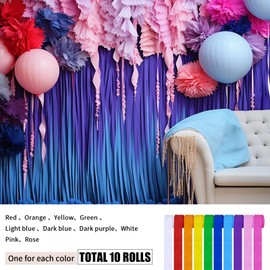 10 Rolls Crepe Paper Craft Streamers Hanging Rainbow Crepe Paper Streamers 10 Colors Party Crepe Paper Roll Streamer for Birthday Decorations Wedding Decorations Backdrop Holiday Party Decorations