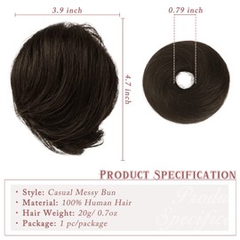 RUWISS Long Thin Straight Tousled Updo Bun Real Human Hair Elegant Hair Pieces Hair Bun Long Scrunchie Extension for Women 20g (Dark Brown)