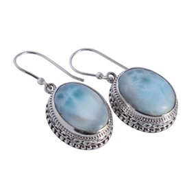 Natural Larimar Gemstone 925 Sterling Silver Elegant & Eye Catching Dangle Earrings Jewellery Jewelry for Summer Events