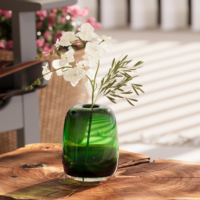 Relexome Dark Green Glass Flower Vase for Centerpieces Flowers 6.7