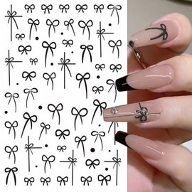 SILPECWEE 8 Sheets Colorful Bow Nail Art Stickers Black White Silver Gold Pink Blue Mini Bow Nail Decals 3D Self-Adhesive Bow-Knot Nail Supplies Nail Designs for Women Girls Acrylic Nail Accessories
