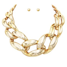 Rosemarie & Jubalee Women's Bold And Colorful Statement Chunky Resin Links Chain Necklace Earring Designer Jewelry Set (Gold Tone Necklace Stud Earring, 16"+2" Extender)