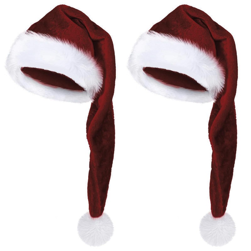 YYCRAFT Long Burgundy Santa Hat Deluxe Christmas Hat for Adults
