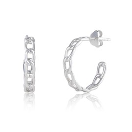 925 Sterling Silver Hoop Earrings for Women |Silver Chain Link Open Back Hoops with Butterfly Backs | Hypoallergenic 925 Sterling Silver Earrings for Women in 18MM Diameter by MAX + STONE