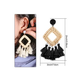 meekoo 2 Pairs Rattan Tassel Earrings for Women Bohemian Woven Earrings Summer Beach Jewelry Gifts(Black and White)