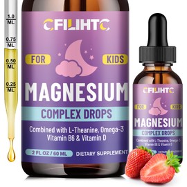Kids Magnesium Liquid Drops-Magnesium Glycinate Liquid for Kids Supplement-w/L-theanine, Omega-3, Vitamin B6, D3 - for Sleep, Relaxation, Brain, Bones - 2 Fl Oz Children's Calm, Strawberry Flavor