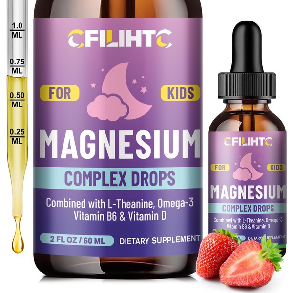 Kids Magnesium Liquid Drops-Magnesium Glycinate Liquid for Kids Supplement-w/L-theanine, Omega-3,