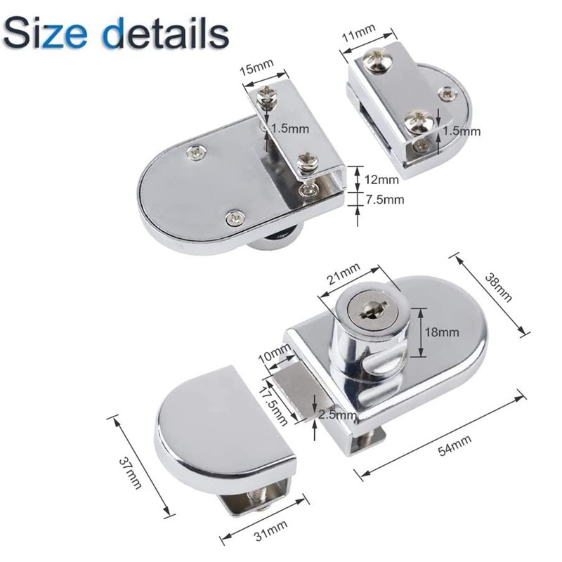 INCREWAY 2pcs Showcase Lock, Zinc Alloy Drill Glass Door Lock