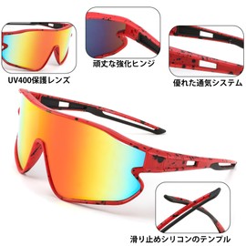 Karsaer E1229 Kids Sunglasses, Unisex, Youth Sunglasses, Sports Sunglasses, UV 400 UV Protection, Baseball, Tennis, Running, Softball, Cycling, Unisex, 004 Red/Barrack Frame & Red Lens