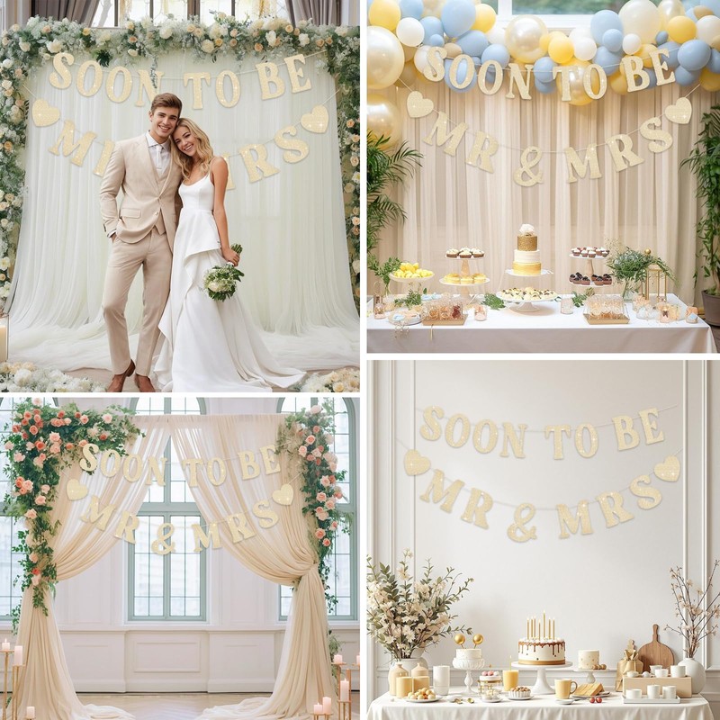 Daxilonyz Gold Glitter “Soon to Be Mr & Mrs” Banner,