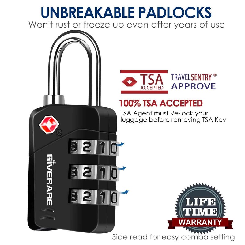 2 Pack TSA Approved Travel Luggage Locks, Metal Combination Lock,