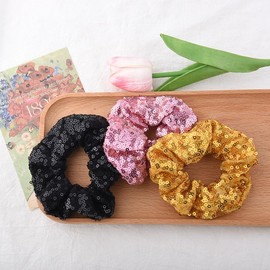 Shiny Sparkly Glitter Hair Scrunchies for Women Girls Elastic Sequin Hairbands for Thick Thin Hair 80s 90s Hairband for Women Girls Big Ponytail Holder for Party Club Sequin Hair Band 3pcs