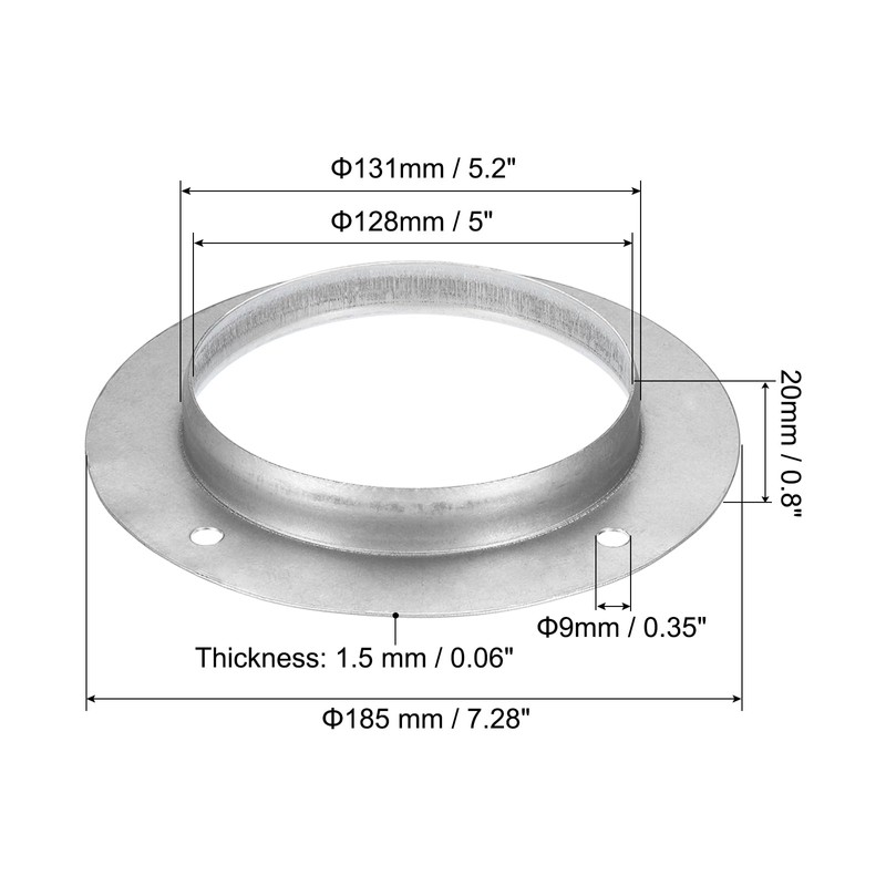 PATIKIL 5" Duct Connector Flange, 2 Pack Metal Straight Pipe
