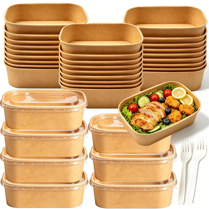 65 Pack 19oz Kraft Paper Snack Bowls with Lid, Disposable