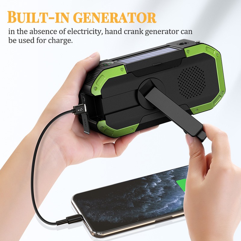 Portable Hand Crank Radio Multifunction IPX6 Waterproof Outdoor Emergency FM