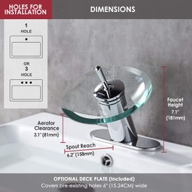 RODDEX Waterfall Bathroom Sink Faucet Unique Brass Modern Circle Glass Waterfall Faucet for Basin Vanity Single Hole Pedestal Sink Faucets One Handle Corner Sink Bathroom Faucet, Polished Chrome