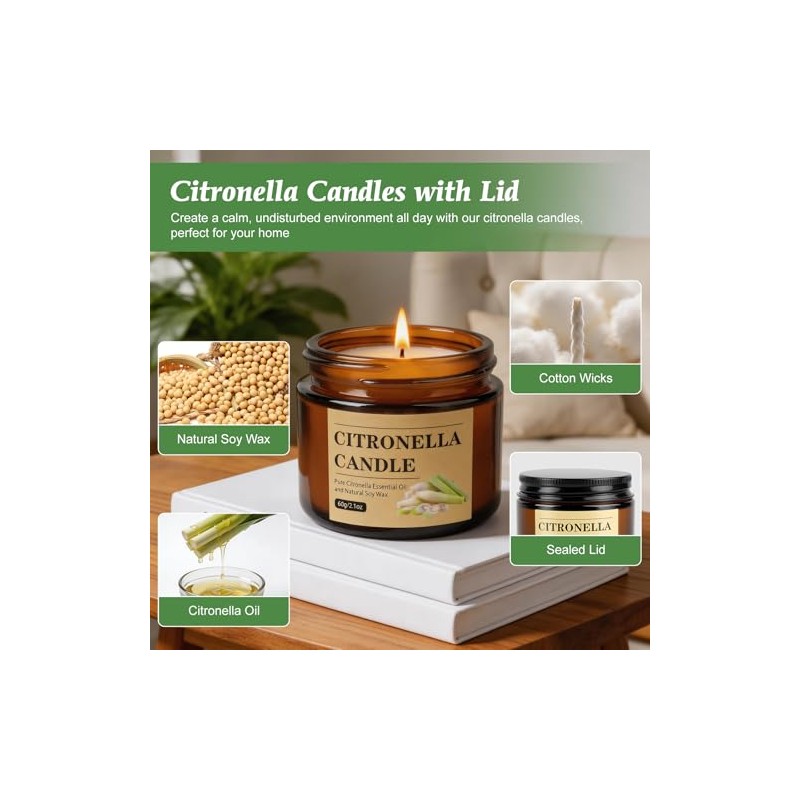 Aottom Citronella Candles - 8 Pack Natural Soy Wax for