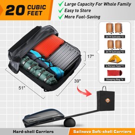 Sailnovo Rooftop Cargo Carrier, 20 Cubic Feet Waterproof Vehicle Soft-Shell Carriers for Cars with/Without Luggage Rack, Roof Rack Cargo Carrier Includes 6 Door Hooks, Reinforced Strap