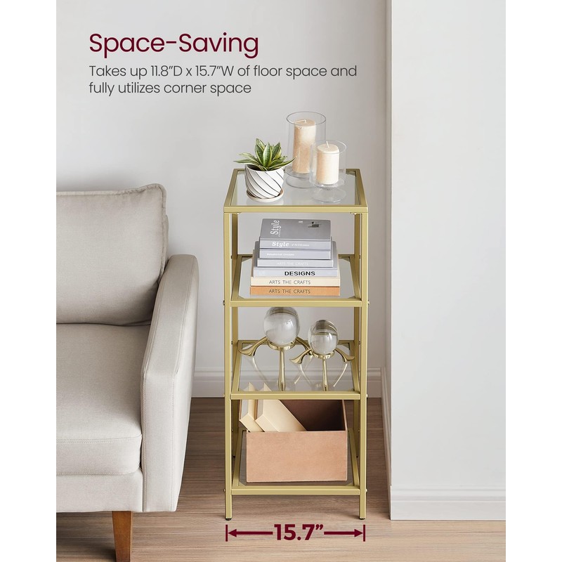 VASAGLE Bookcase, 4-Tier Bookshelf, Slim Shelving Unit for Bedroom, Bathroom,