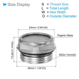 CoCud Oil Sight Glass for Air Compressor | M22 x 1.5 mm Thread | Aluminium Hexagonal Oil Level Indicator Window - (Applications: for Gear Fittings), Pack of 1