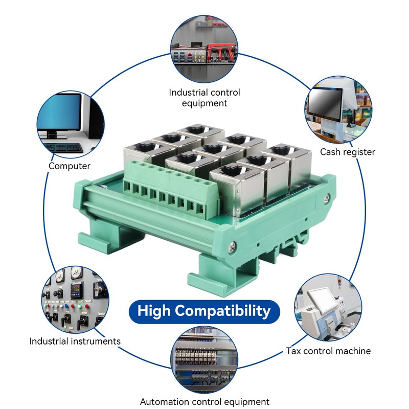 RJ45 8p8c Jack 9-Way Buss Board, Din Rail Mount Ethernet