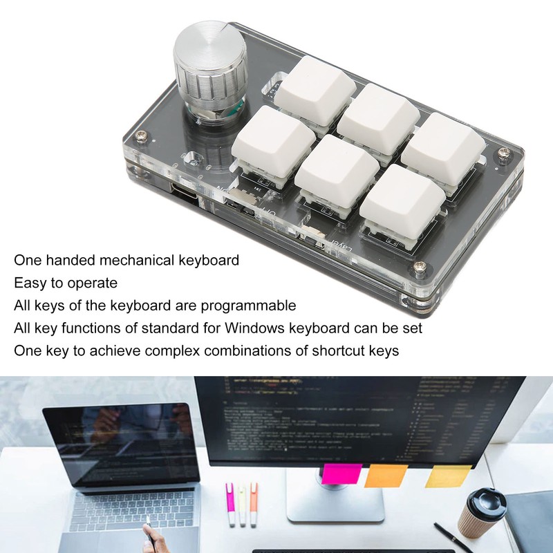 6 Key Mini Keypad with Knob Blue Switch Wired USB