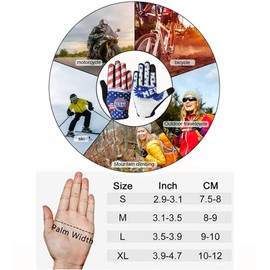 EXCEREY American Flag Cycling Gloves MTB Motorcycle Bicycle Full Finger Off-Road Racing Gloves Outdoor Sports for Men Women & Mountaineering（Blue, Size L