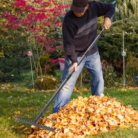 77'' Bow Rake ，17 Tines Metal Head Rakes with Stainless Steel Handle，Heavy Duty Garden Rakes for Loosening Soil Gathering Leaf Leveling Lawn Farming Land Management Yarn Thatch