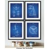 Sailing Patent Wall Art Prints on Blue Grid Background -