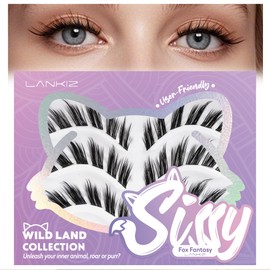 Cluster Lashes,Lankiz Biomimetic Individual Eyelashes Fox Eye Lashes Wispy C Curl Reusable Lash Extensions DIY for Daily Wear and Events（Fantacyfox）