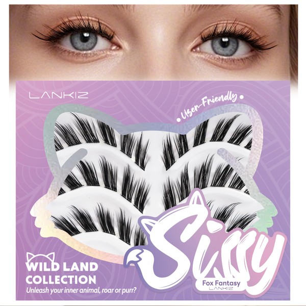 Cluster Lashes,Lankiz Biomimetic Individual Eyelashes Fox Eye Lashes Wispy C