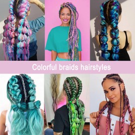 3 Pack Colored Braiding Hair 24 Inch Colorful Braiding Hair for Braids Synthetic Colored Hair Extensions for Braiding purple/sky blue/pink M4