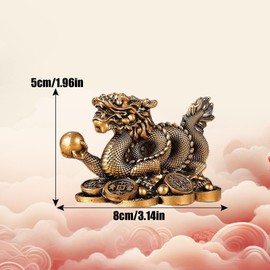 YODOOLTLY Feng Shui Dragon Statue- Chinese Dragon on Ancient Coins Figurine Ornament Attract Wealth and Good Luck Office Home Decor (Bronze)
