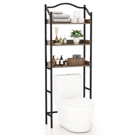 Giantex 3-Tier Over-The-Toilet Rack, Freestanding Bathroom Space Saver W/ 3 Open Shelves & Sturdy Metal Frame, Mid-Century Storage Rack for Bathroom, Laundry Room, Easy Assembly (Black)