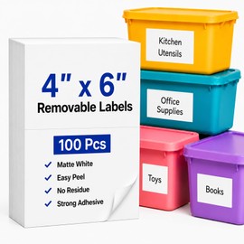 Ftumertly 4 x 6 Inch Removable Labels for Storage Bins, 100 Pcs Matte White Blank Bin Large Labels Easy Peel Off No Residue, Handwritten Water Oil Tear Resistant Stickers for Boxes Cases Home Office