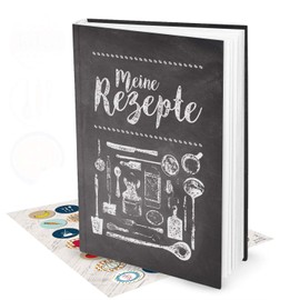 'XXL Vintage Chalkboard & Chalk Vintage Recipe Book (Hard Cover) Includes 35 Stickers Eat and Cooking (3 cm) Diameter, DIN A4, 164 Plain Numbered Pages with Table of Contents