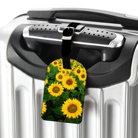 Nicokee Field of Sunflowers Luggage Tags Suitcase Carry-On ID Cards, Leather Travel Suitcase Bag Labels Baggage Tags Lables