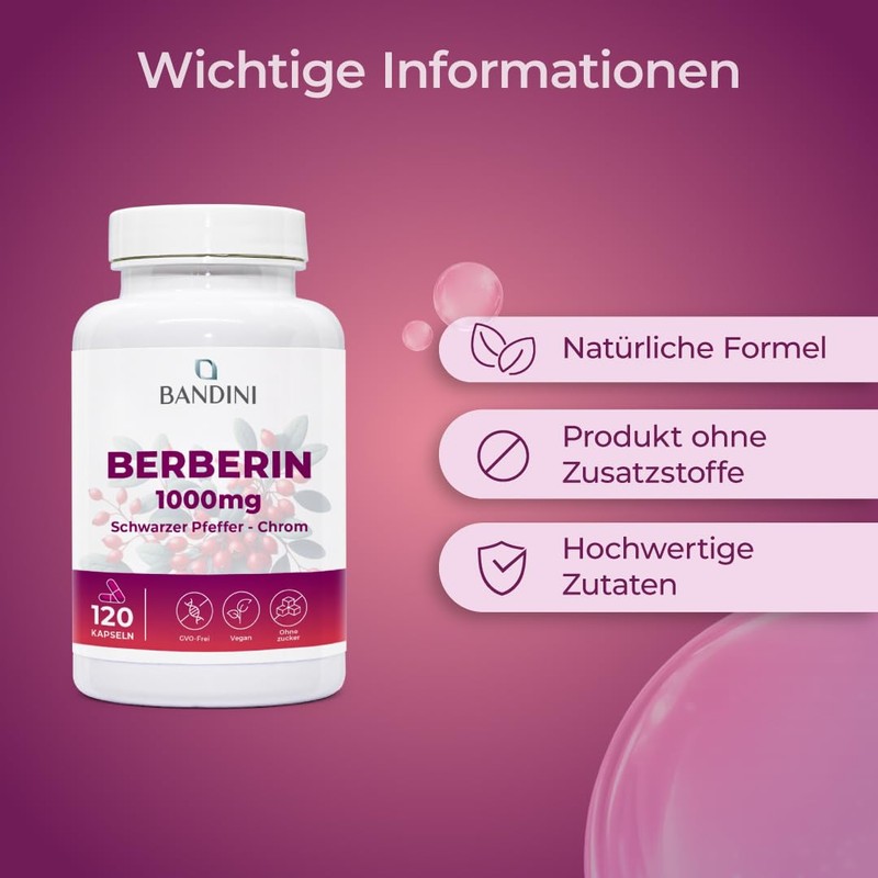 Bandini® Berberine 1000 mg 120 Vegan Capsules + Chrome and