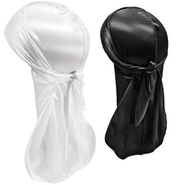 Hairizone Silky Durags Doo Rags for Men Wave (Pack of 2), Black, white