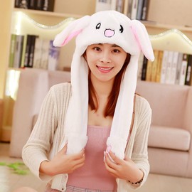Funny Bunny Hat Ear Moving Jumping Rabbit Hat, MH MOIHSING Dancing Ear Hat Cute Animal Ear Flap Hat Plush Hat Cap with Paws for Women Girls, Cosplay Christmas Party Holiday Hat (White)