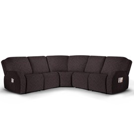 Ruaozz Sectional Sofa Covers 5-Pieces Oversized Recliner Couch Covers Washable Soft Extra Large Sectional Recliner Couch Covers with Pockets (L Shape 5 Seat Recliner Cover, Chocolate)