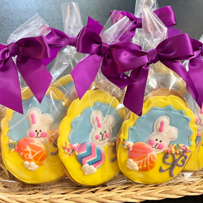 Easter Basket Cookies- 6 Decorated Crunchy Shortbread Cookies Individually Wrapped